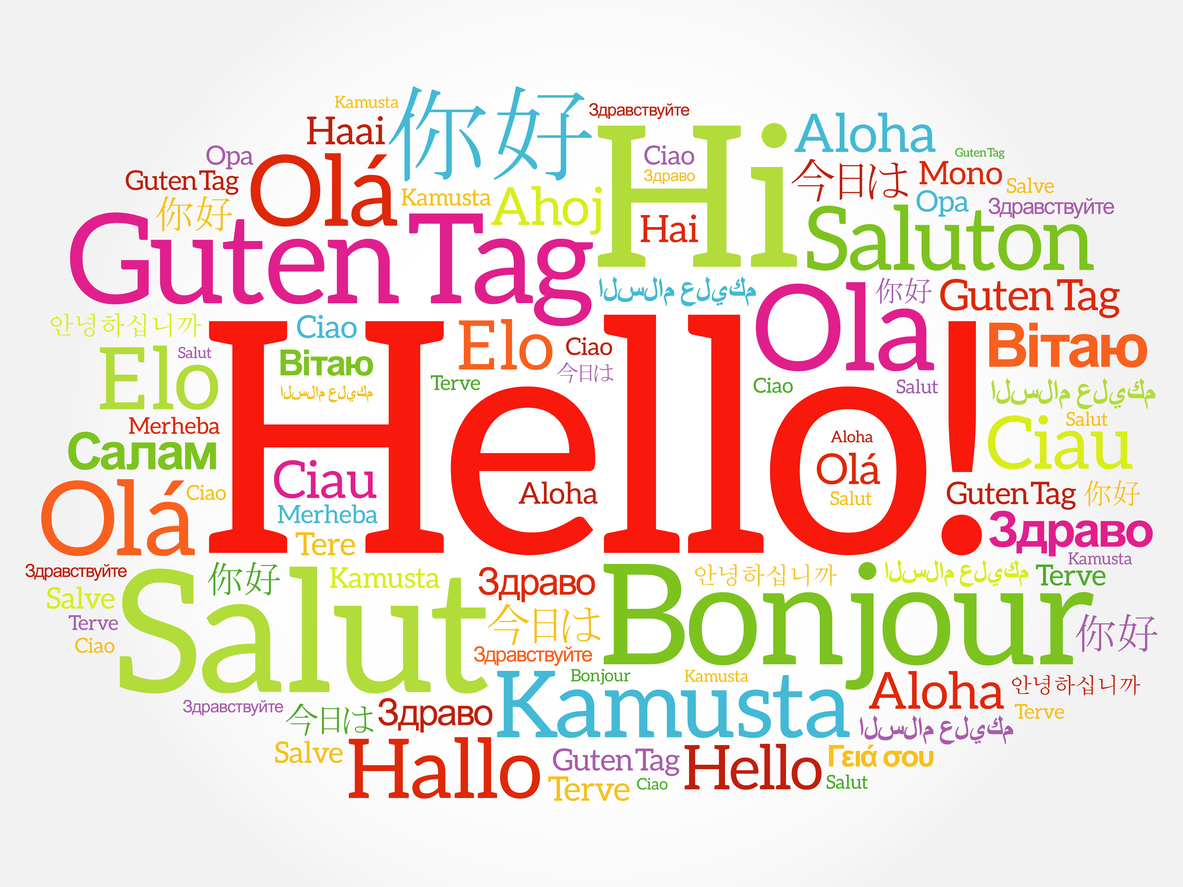 Hello word cloud collage in different languages